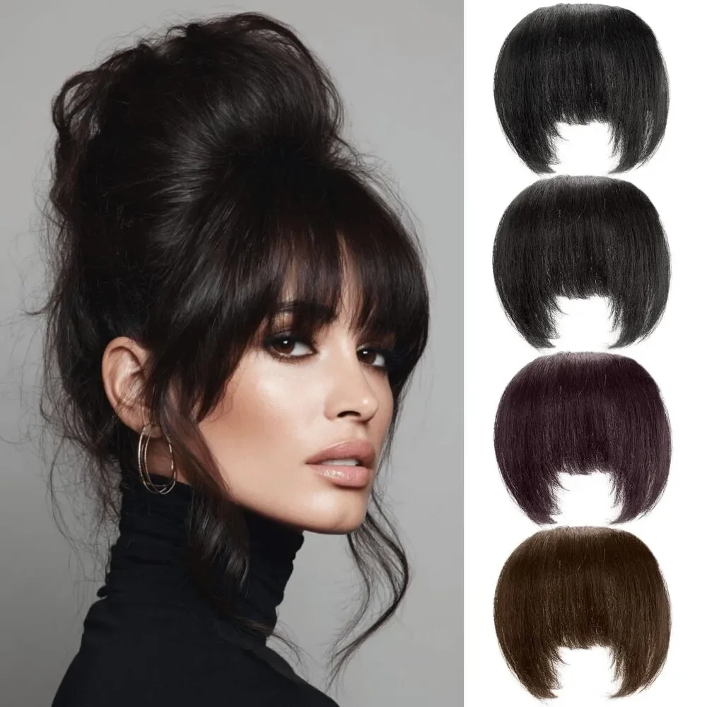 Clip in Curtain Bangs w/ 3 Clips, Topper Fringe Bang Hairpiece (Dark Brown)